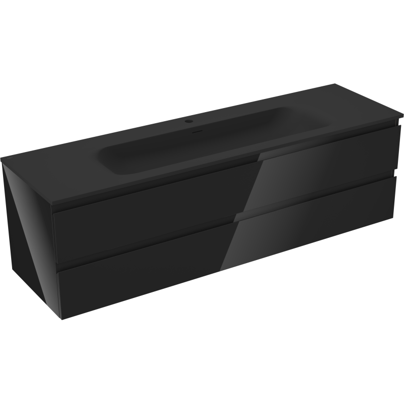Mexen Orio szafka łazienkowa 160 cm z umywalką Vela, 2 szuflady, czarna połysk/czarna mat - 91A10-16047-2-BFF70-W23M71