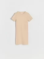 Sukienki i spódniczki dla dziewczynek - Reserved - Bawełniana sukienka w prążek - beżowy - miniaturka - grafika 1
