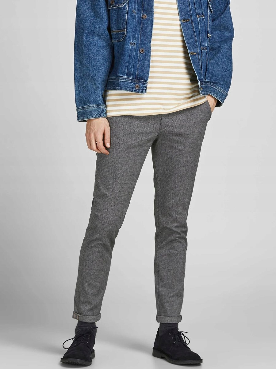 JACK&JONES SZARE SPODNIE CASUAL CHINOS PROSTE Z MANKIETEM W33 L36 7BA