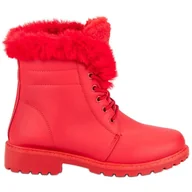 Botki damskie - Czerwone traperki z futerkiem - ButyModne - miniaturka - grafika 1