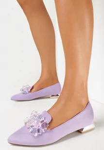 Fioletowe Mokasyny na Metalicznym Obcasie z Kryształkami z Imitacji Zamszu Melwa - Mokasyny damskie - miniaturka - grafika 1