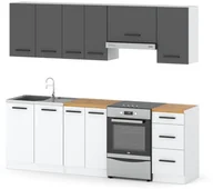 Meble kuchenne - Meble Kuchenne Biało Szare Nowoczesne Zestaw Mebli Kuchennych Mokka 2.4m - miniaturka - grafika 1