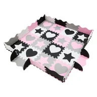 Maty piankowe - Humbi Duża Mata edukacyjna Grube Puzzle piankowe 31,5 x 31,5 x 1 cm Kojec XXL 120 x 120 cm Gwiazdki i serduszka serca Kolor czarny biały szary różowy - miniaturka - grafika 1
