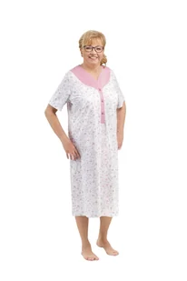 KOSZULA NOCNA DAMSKA 2XL KRÓTKI RĘKAW LUŹNA BAWEŁNIANA ROZPINANA RÓŻOWA - Bielizna nocna - miniaturka - grafika 1