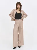 Spodnie damskie - Beżowe spodnie z wiązaniem - miniaturka - grafika 1