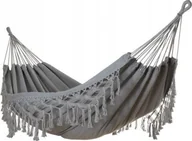 Hamaki - kontrast Duży hamak ogrodowy boho MIDAS 150x200 szary - miniaturka - grafika 1