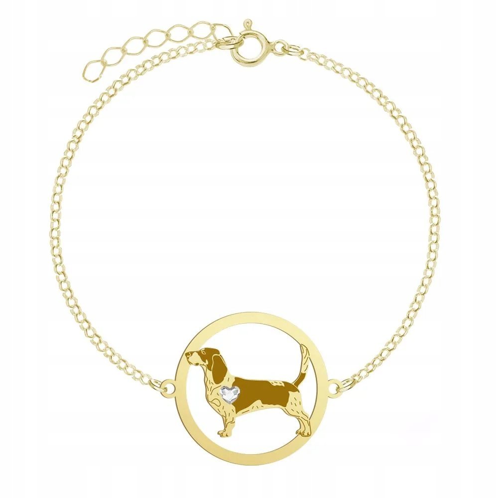 Bransoletka Złota z psem rasy Basset Gaskoński 925 Biżuteria Prezent GRAWER