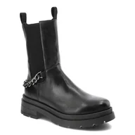 Botki damskie - Czarne Botki Nessi Modne Skórzane Buty Damskie - miniaturka - grafika 1