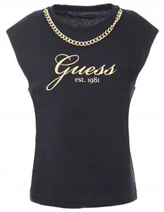 GUESS CZARNA BLUZKA Z BAWEŁNY Z ŁAŃCUCHEM I NADRUKIEM XS GMB - Bluzki damskie - miniaturka - grafika 1