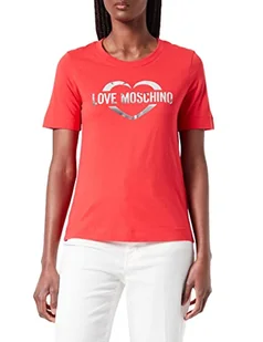 Love Moschino Damska koszulka z nadrukiem serca w srebrnej folii, Czerwony, 46 - Koszulki i topy damskie - miniaturka - grafika 1