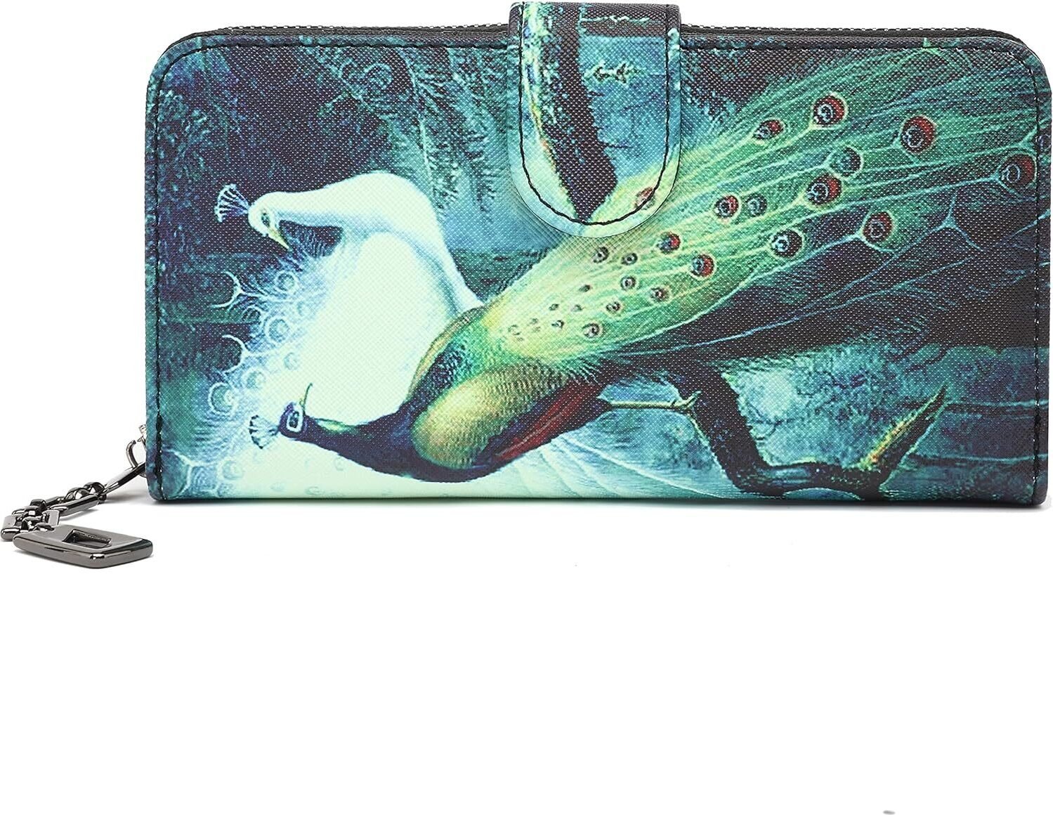 Duży portfel damski w długim formacie, portfel z motywem kwiatowym i kwiatowym w stylu mandali i etnicznym, portfel z zamkiem błyskawicznym i zatrzaskiem