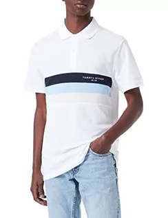 Koszulki męskie - Tommy Hilfiger Męska koszulka polo w bloki kolorów Slim S/S, biały, L - grafika 1