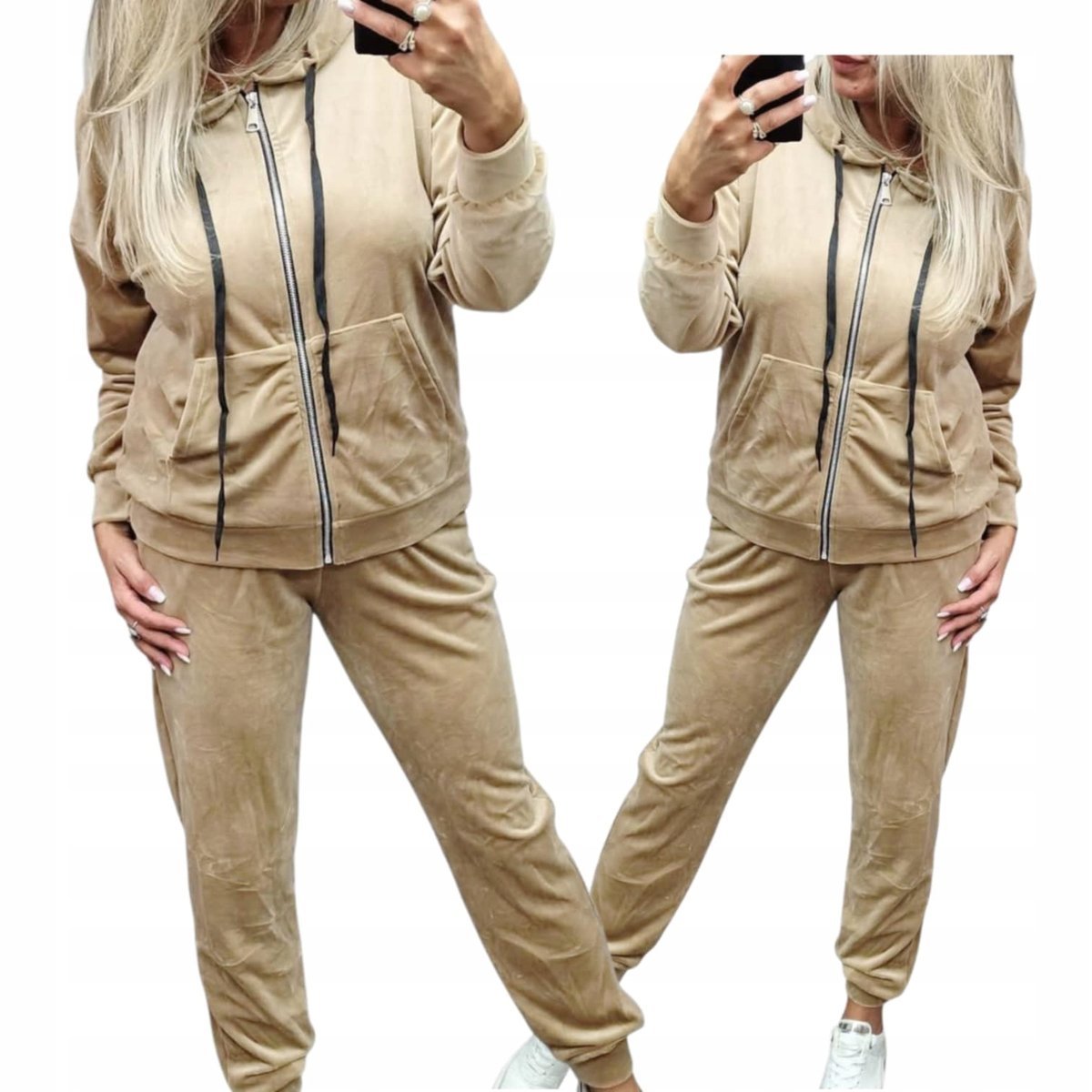 Rozpinany Dres Damski Welur 54 56 7xl 8xl ecru wygodny otulający SUPERBIG