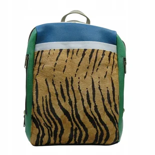 Plecak skórzany ze skrawków oryginalny pojemny kieszenie mieści A4 OLIVKA - Torebki damskie - miniaturka - grafika 1