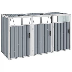 vidaXL Osłona na 3 kosze na śmieci, szara, 213x81x121 cm, stalowa vidaXL - Kosze na śmieci - miniaturka - grafika 1