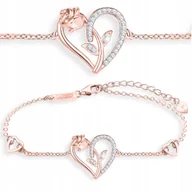 Bransoletki - Bransoletka Pozłacana Serce z Cyrkoniami Kwiat Róża Kryształki SREBRO 925 - miniaturka - grafika 1