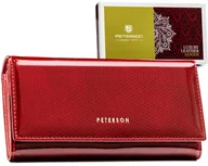 Portfele - Duży portfel damski na karty z lakierowanej skóry naturalnej Peterson, czerwony - miniaturka - grafika 1