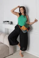 Spodnie sportowe damskie - Spodnie lniane szerokie wygodne i miękkie czarne - miniaturka - grafika 1