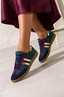 Sneakersy damskie - Zielone sneakersy skórzane damskie buty sportowe z bordowymi i złotymi wstawkami sznurowane PRODUKT POLSKI Casu N1068-38 - miniaturka - grafika 1
