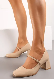 Beżowe Lakierowane Czółenka ze Słupkiem i Cienkim Paseczkiem Meepania - Czółenka - miniaturka - grafika 1