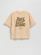Koszulki dla chłopców - Reserved - T-shirt z nadrukiem - beżowy - miniaturka - grafika 1