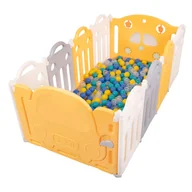 Maty edukacyjne - Selonis Kojec plastikowy KS-200X z piłeczkami biało-żółty: turkus-niebieski-żółty-transparent 120x120x60/100piłek - miniaturka - grafika 1