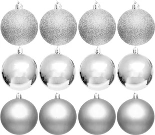 Dekoracyjne bombki choinkowe plastikowe 12 szt. 60 mm srebrne - Bombki - miniaturka - grafika 1