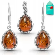 Zestawy biżuterii dla kobiet - Komplet biżuterii srebrnej z bursztynem kolczyki wisiorek biżuteria 925 - miniaturka - grafika 1