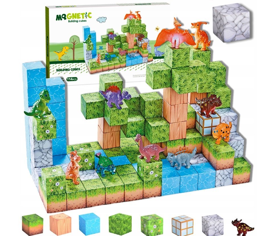 Klocki Magnetyczne Konstrukcyjne 3D Sześciany Bloki Kostki Dino Świat 114el