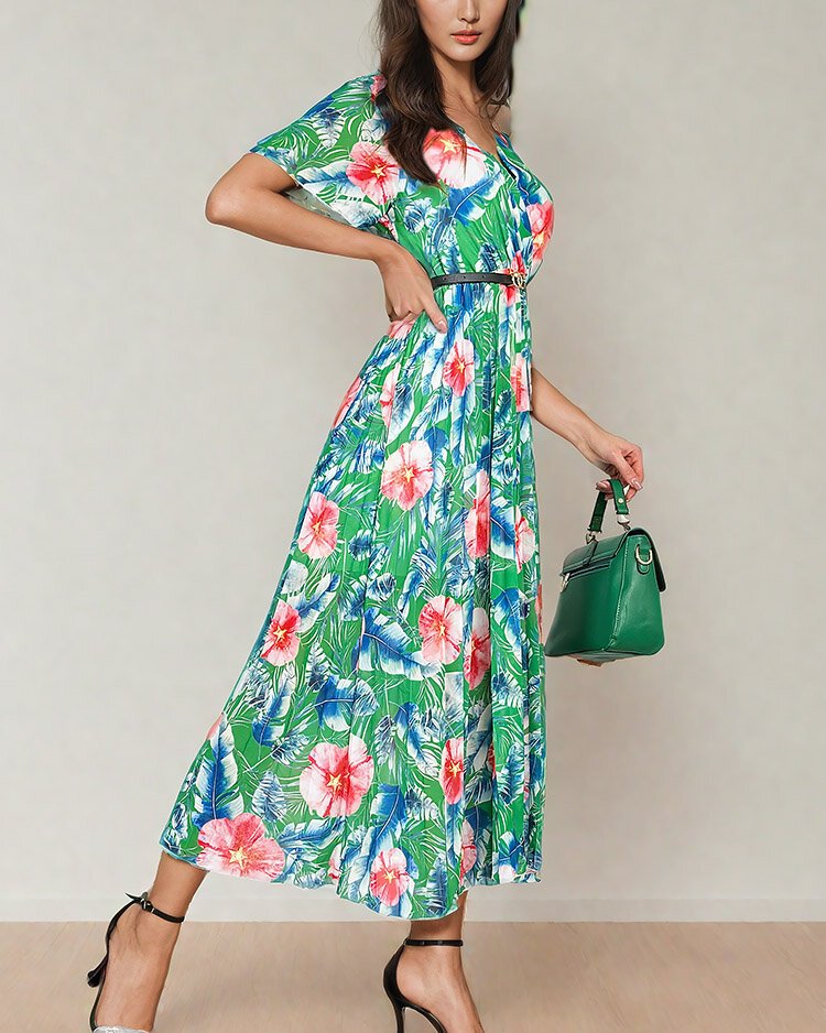 Royalfashion Damska plisowana sukienka midi w kwiaty-Uniwersalny