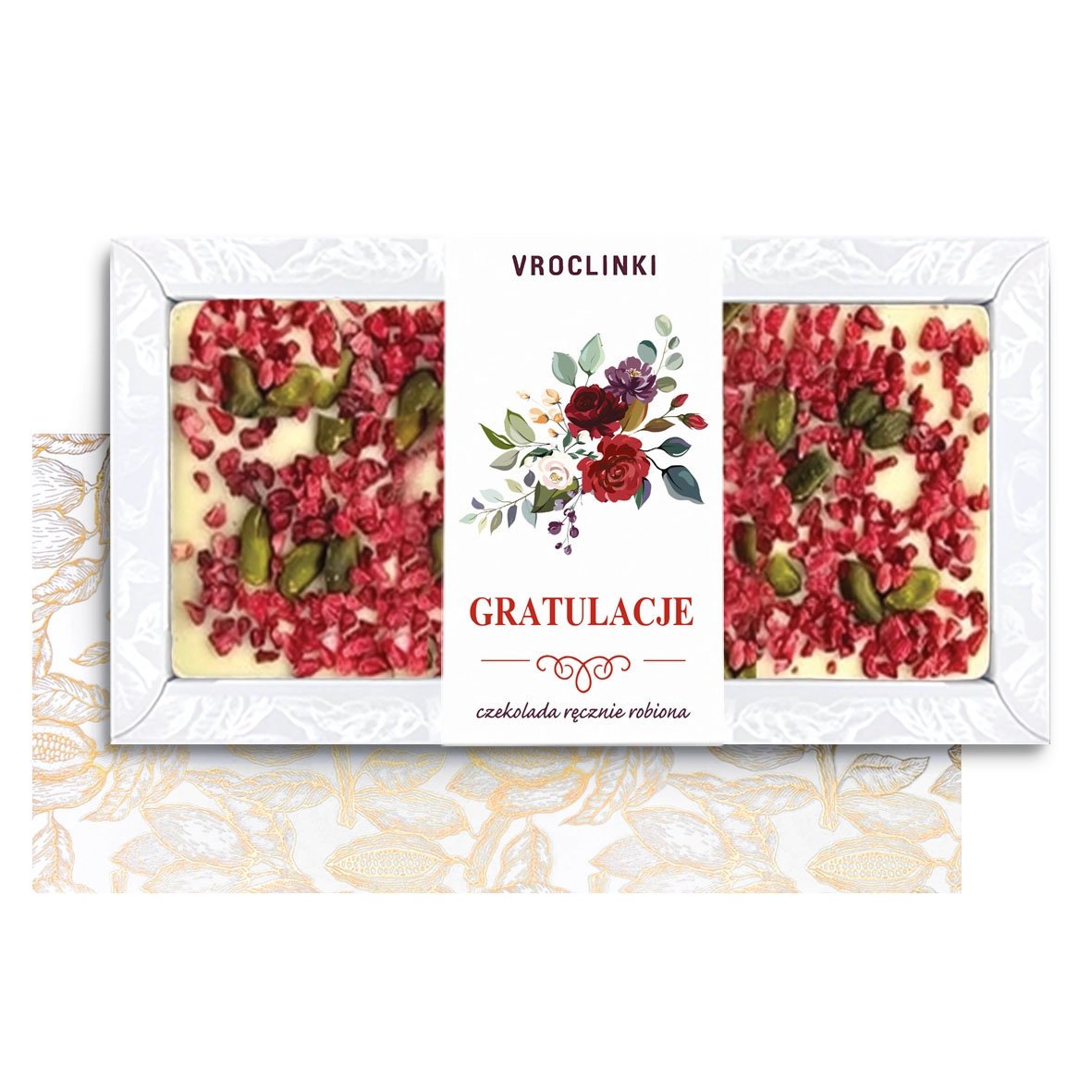 Czekolada Biała z Malinami i Pistacjami z Gratulacjami (80g)