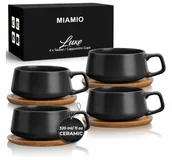 Filiżanki - Filiżanka 1szt. Miamio 320 ml z podstawką drewnianą idealna do kawy herbaty - miniaturka - grafika 1