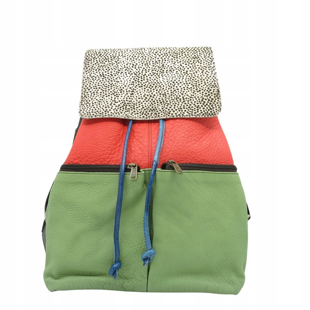 Plecak damski skórzany pojemny kieszenie regulowane szelki kolorowy OLIVKA