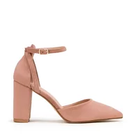 Półbuty męskie - Damskie czółenka z ekozamszu na słupku - miniaturka - grafika 1