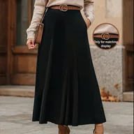 Spódnice - TEMU Elegancka Długa Spódnica Damska w Jednolitym Kolorze na Zimę i Jesień – Pranie w Praniu, Sukienka do Biura i na Codzienność, Wszechstronna - miniaturka - grafika 1