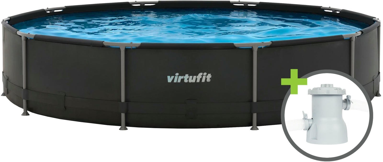 Virtufit Basen ogrodowy stelażowy 305x76 cm z pompą filtrującą antracyt