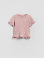 Bluzki dla niemowląt - Reserved - Bawełniany t-shirt z nadrukiem - pastelowy róż - miniaturka - grafika 1