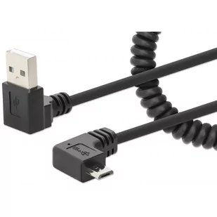 MANHATTAN Coiled USB-A to Micro-USB Charging Cable Male/Male 1m 3ft. Tangle-Resistant Angled Plugs No Data Transmission Black - Kable USB - miniaturka - grafika 1