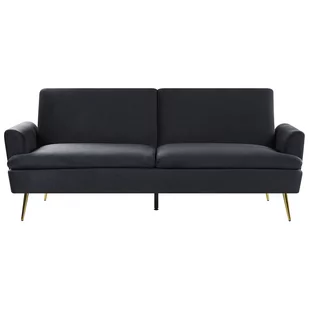 Beliani Sofa rozkładana welurowa czarna VETTRE - Sofy i kanapy - miniaturka - grafika 1
