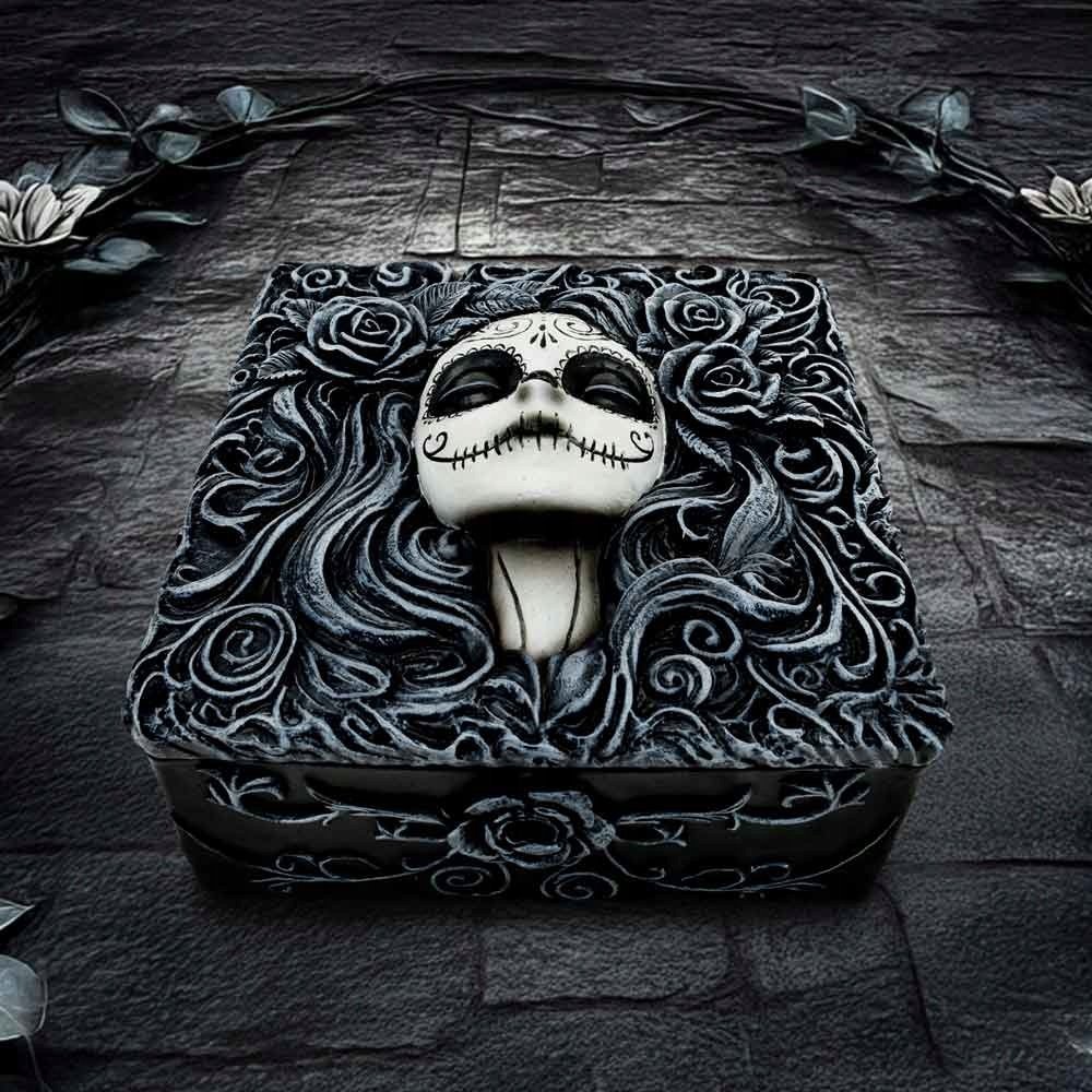 Zdobione ręcznie malowane pudełko na ozdoby Flor de Muerte Nemesis Now