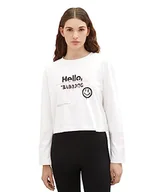 Koszulki i topy damskie - TOM TAILOR Denim Damska koszulka z długim rękawem z napisem, 10348-Gardenia White, M - miniaturka - grafika 1