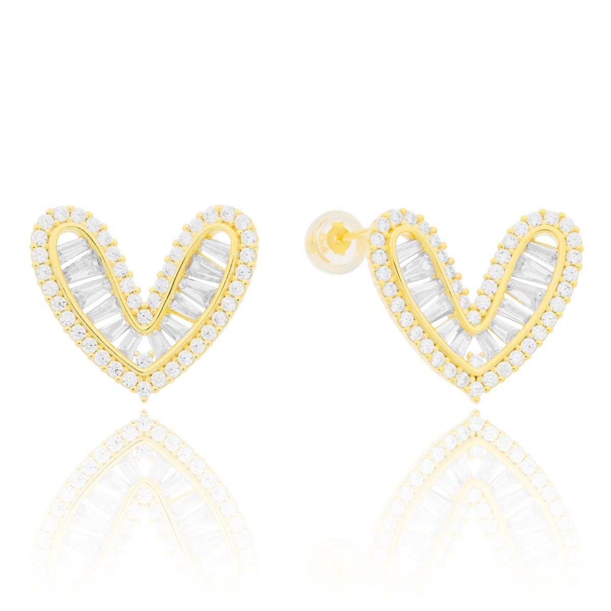 Srebrne pozłacane kolczyki serca z cyrkoniami sztyfty pr. 925