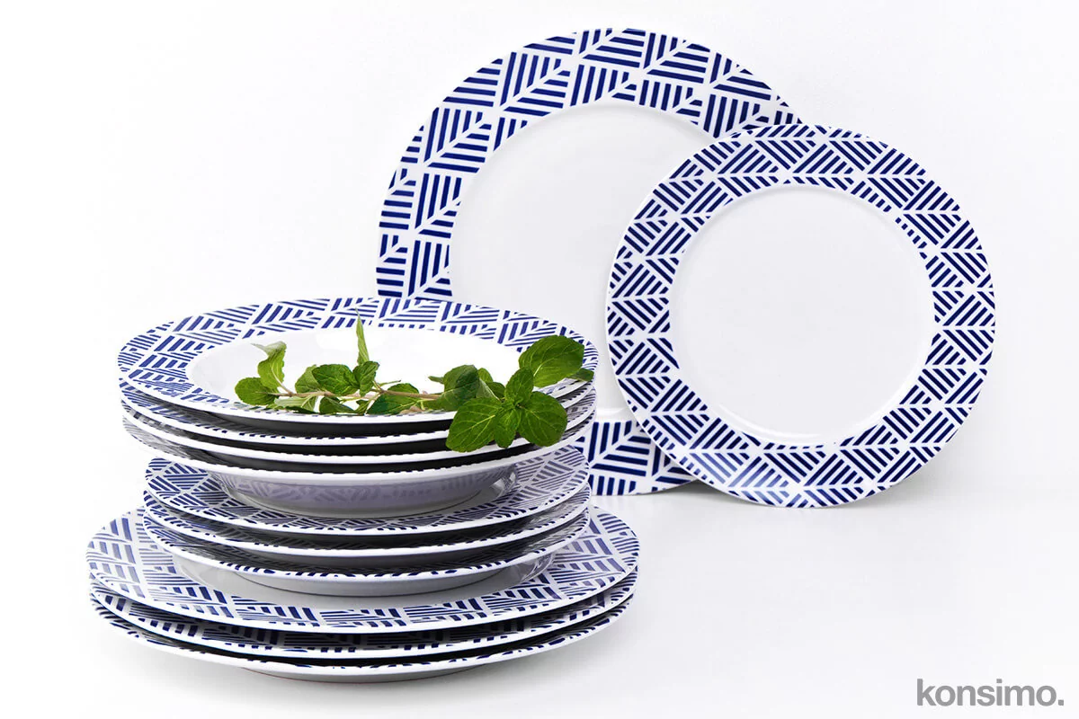 Zestaw obiadowy, 4 os. (12 el) LIVIDUS biały/niebieski, Ø26,Ø19,Ø23 cm, porcelana