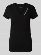 Koszulki i topy damskie - T-shirt z wyhaftowanym logo i dekoltem w serek - miniaturka - grafika 1