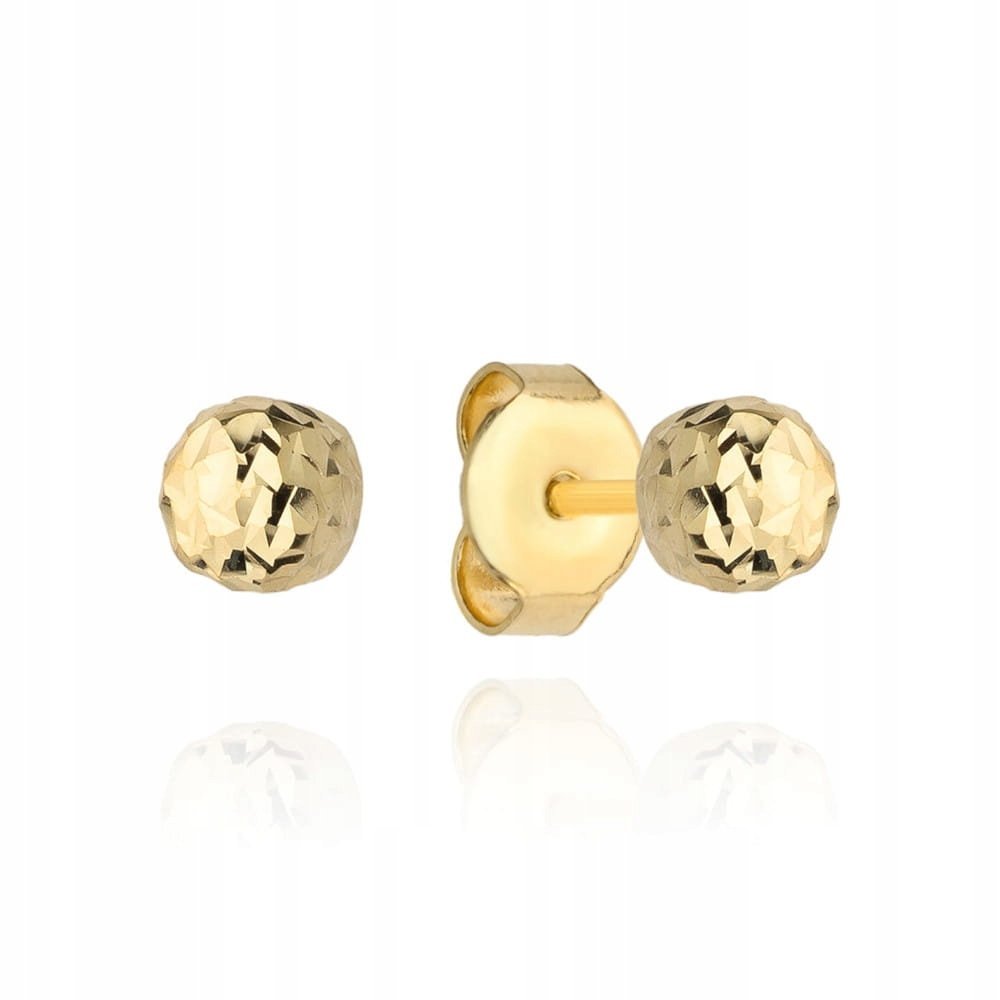Złote kolczyki 333 Diamentowane Kulki sztyft 5 mm Błyszczące kuleczki 0.4g