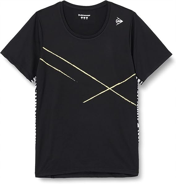 DUNLOP CZARNY T SHIRT Z ŻÓŁTYMI PASKAMI I OKRĄGŁYM DEKOLTEM L JPA