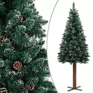 Choinki - vidaXL Smukła choinka z drewnem i śniegiem, zielona, 210 cm - miniaturka - grafika 1