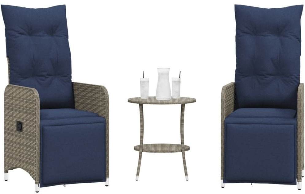 vidaXL Krzesła ogrodowe rozkładane 2 szt. ze stołem Szary polirattan