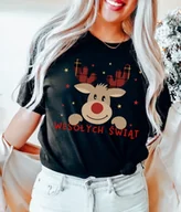 Bluzki damskie - czarna damska koszulka z reniferem na święta - miniaturka - grafika 1