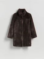 Płaszcze damskie - Reserved - Płaszcz z imitacji futra - ciemnobrązowy - miniaturka - grafika 1